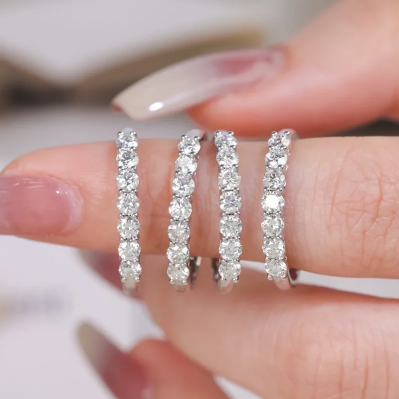 【莫桑鑽】男女同款70分七星排鑽S925銀鍍鉑金戒指：圖片 3