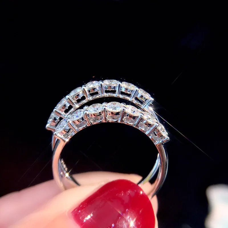 【莫桑鑽】男女同款70分七星排鑽S925銀鍍鉑金戒指：圖片 5