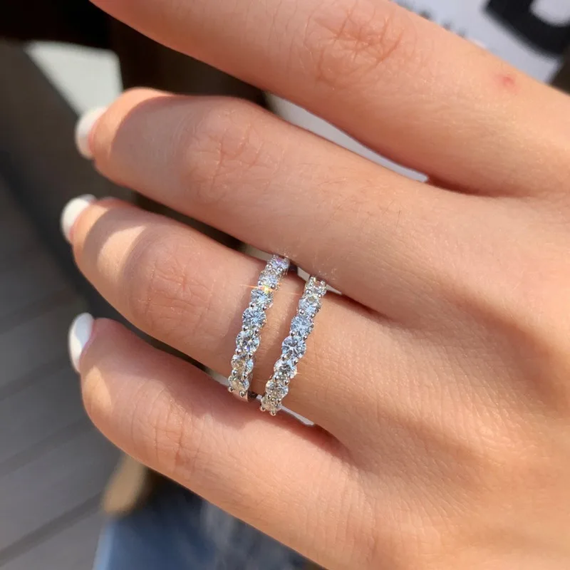 【莫桑鑽】男女同款70分七星排鑽S925銀鍍鉑金戒指：圖片 2