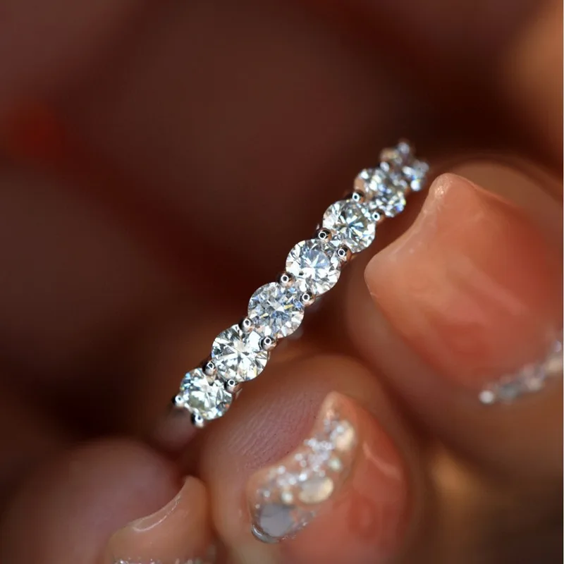 【莫桑鑽】男女同款70分七星排鑽S925銀鍍鉑金戒指：圖片 4