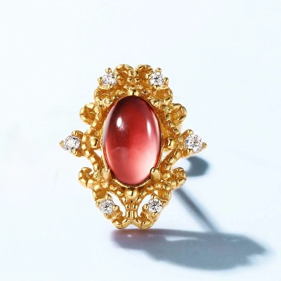 Alternative view of 【純銀】輕奢復古石榴石耳環