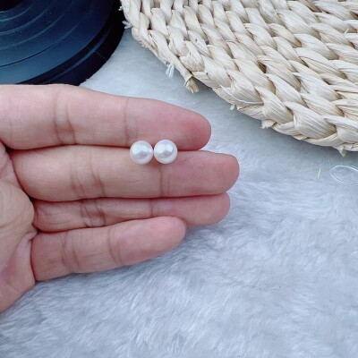 Alternative view of 【天然珍珠】正圓6-8MM淡水小燈泡日本akoya級別镜面白透微粉耳環