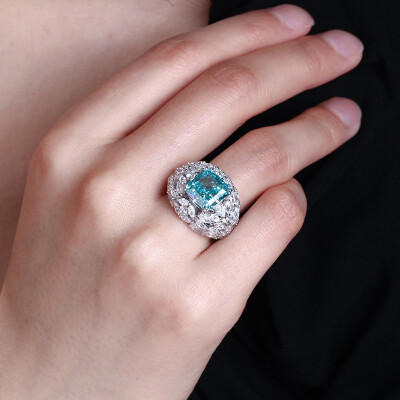 Alternative view of 【S925銀鍍白金】5克拉冰花切高碳鑽10*10mm方鑽豪鑲戒指