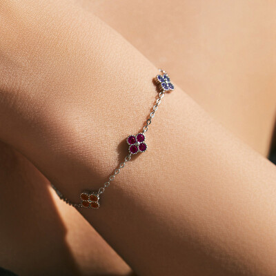 Alternative view of 【S925銀】多巴胺五色鋯石四葉草手鏈16+CM