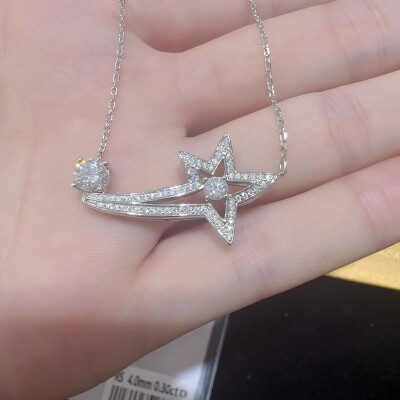 Alternative view of 【莫桑鑽】滿鑽流星彗星共1克拉S925銀鍍白金項鏈