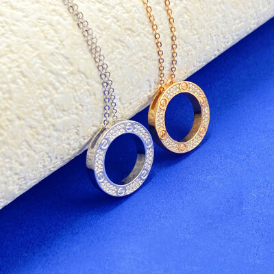 Alternative view of 【莫桑鑽】滿鑽LOVE大餅S925銀鍍金項鏈