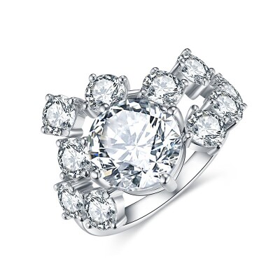 Alternative view of 【莫桑鑽】豪華版璀璨銀河3克拉+3克拉副石S925銀鍍白金戒指