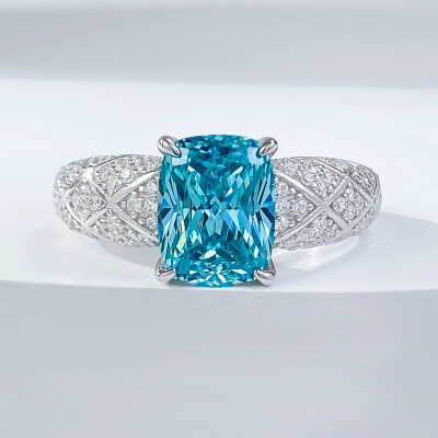 Alternative view of 【S925銀鍍白金】7*9mm矩形培育帕拉伊巴戒指