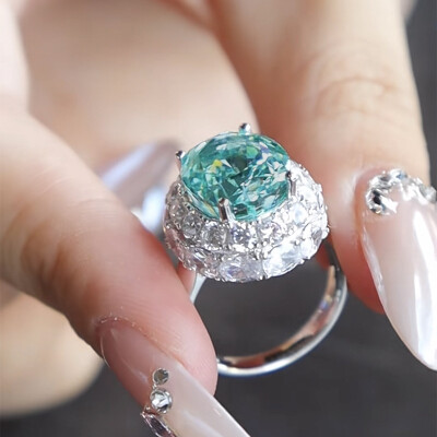 Alternative view of 【S925銀鍍白金】10*12mm綠底冰花培育帕拉伊巴戒指