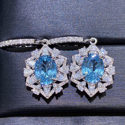 Alternative view of 【S925銀鍍白金】1.5克拉+1.5克拉橢圓培育海藍寶耳環