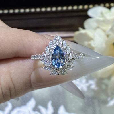 Alternative view of 【S925銀鍍白金】5*8mm水滴形培育尖晶石戒指