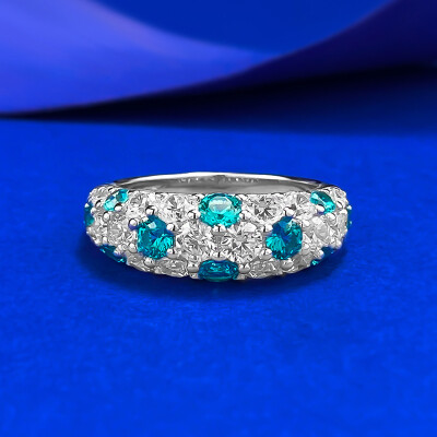 Alternative view of 【S925銀鍍白金】精靈綠滿天星半圈鑽戒指