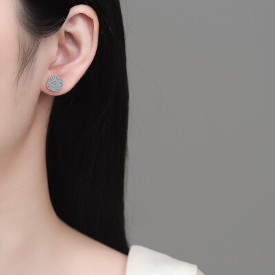 Alternative view of 【莫桑鑽】57分全鑽滿天星方形S925銀鍍鉑金耳環