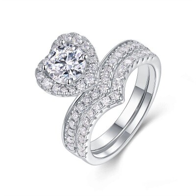 Alternative view of 【莫桑鑽】二合一1克拉愛心+54粒S925銀鍍白金戒指