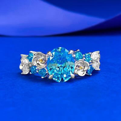 Alternative view of 【S925銀鍍金】繡球花2克拉海藍鋯石戒指