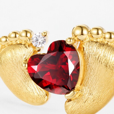 Alternative view of 【S925銀鍍金】愛心石榴石意大利拉絲小腳丫項鏈