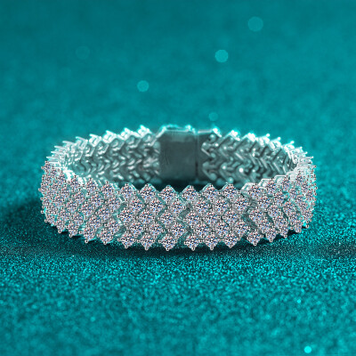 Alternative view of 【莫桑鑽】歐美風豪華寬版整圈鑽多層S925銀鍍鉑金手鏈