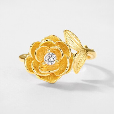 Alternative view of 【S925銀】立體山茶花拉絲開口戒指