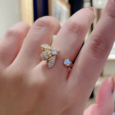 Alternative view of 【S925銀】滿鑽小蜜蜂六邊形高碳鑽開口戒指