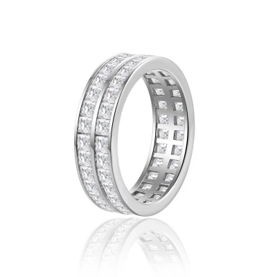 Alternative view of 【莫桑鑽】4.32克拉雙層公主方鑽S925銀鍍白金戒指