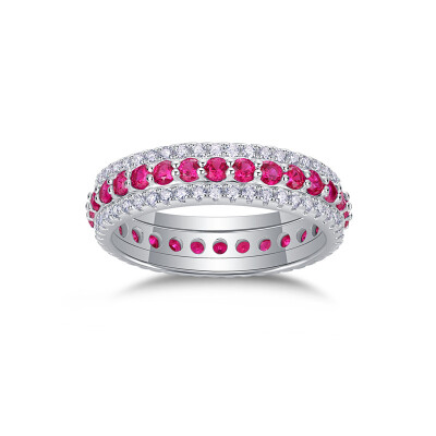 Alternative view of 【莫桑鑽】紅藍綠培育寶石+莫桑三排S925銀鍍白金戒指