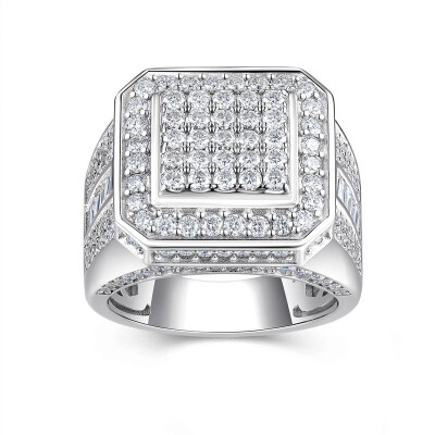 Alternative view of 【莫桑鑽】豪華寬版179粒方面男戒S925銀鍍白金戒指