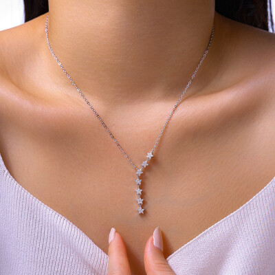 Alternative view of 【莫桑鑽】滿鑽七星Y型S925銀鍍白金項鏈