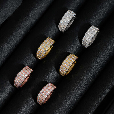 Alternative view of 【莫桑鑽】OL風三排鑽S925銀鍍金耳環直徑14mm