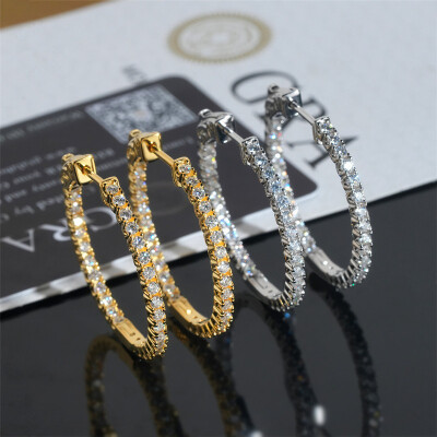 Alternative view of 【莫桑鑽】33*34mm歐美ins風滿鑽大圈S925銀鍍金耳環