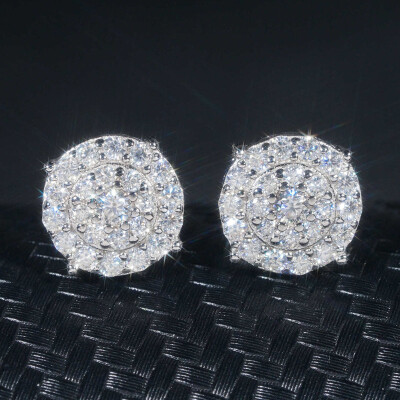 Alternative view of 【莫桑鑽】三圈滿鑽S925銀鍍金耳環直徑10mm