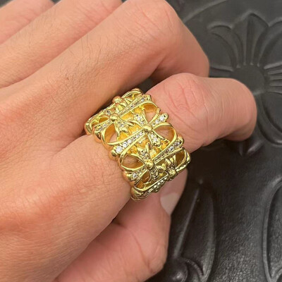 Alternative view of 【S925銀】鍍金帶鑽寬版十字架復古做舊朋克風戒指