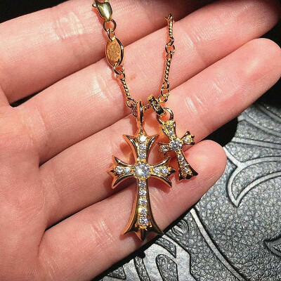 Alternative view of 【S925銀】鑲鑽雙十字架男女同款復古項鏈55CM