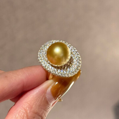 Alternative view of 【海水珍珠】11-12mm南洋金珠元寶飛碟S925銀厚鍍金活口戒指