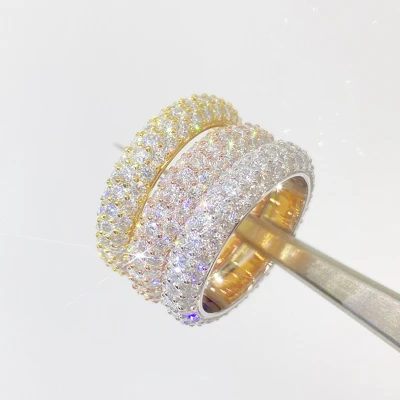 Alternative view of 【莫桑鑽】三排鑽滿天星男女同款S925銀鍍金戒指