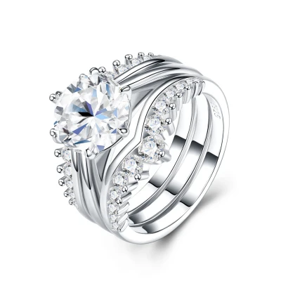Alternative view of 【莫桑鑽】三合一桂冠3克拉圓形主石全莫桑S925銀鍍白金戒指