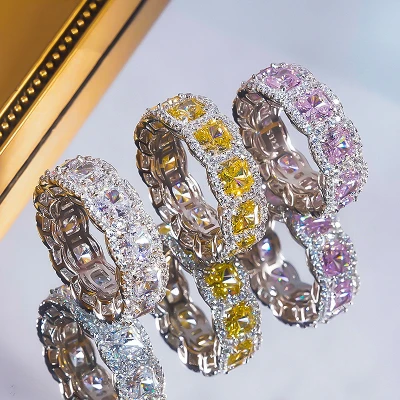 Alternative view of 【S925銀鍍白金】黃粉白5*5mm雷迪恩切高碳鑽戒指