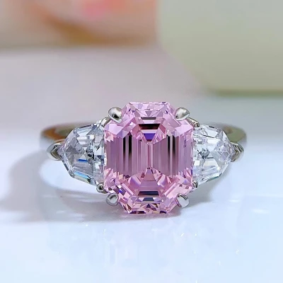 Alternative view of 【S925銀鍍白金】高級輕奢寶塔切粉鑽高碳鑽戒指