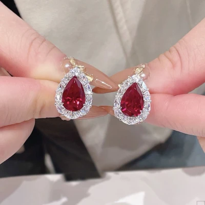 Alternative view of 【S925銀鍍白金】6*9mm水滴梨形馬眼鑽圍鑲耳環