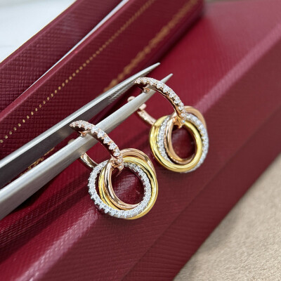 Alternative view of 【S925銀】三色三環半鑽耳環