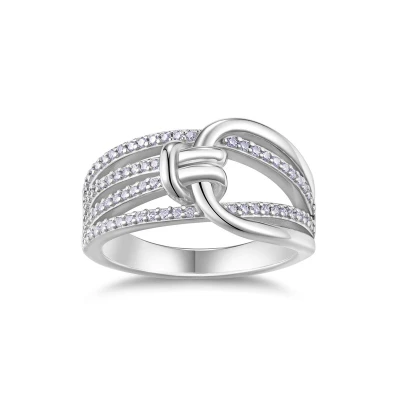 Alternative view of 【莫桑鑽】時尚多層微鑲鑽扭結S925銀鍍白金戒指