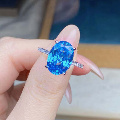 Alternative view of 【S925銀鍍白金】6克拉冰花切9*13mm蛋形培育鑽戒指