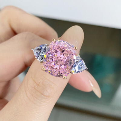 Alternative view of 【S925銀鍍白金】櫻花粉&黃鑽冰花切雷迪恩切培育鑽戒指