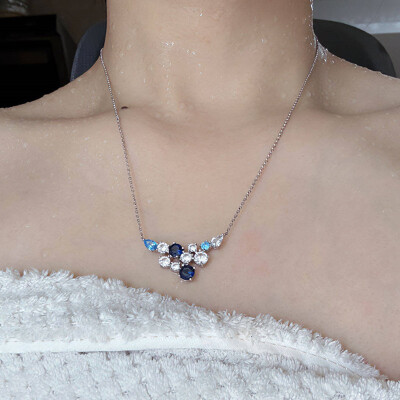 Alternative view of 【S925銀鍍白金】繁星培育藍白鑽項鏈