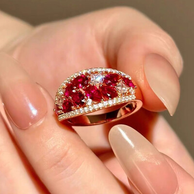 Alternative view of 【S925銀鍍金】明艷大美人紅色高碳鑽戒指