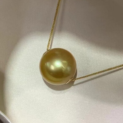 Alternative view of 【海水珍珠】11-12MM南洋金珠濃金色澤正圓無暇路路通吊墜項鏈
