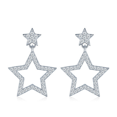 Alternative view of 【莫桑鑽】滿鑽星星S925銀鍍白金耳環