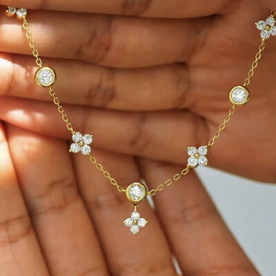 Alternative view of 【莫桑鑽】四葉草泡泡金銀兩色S925銀鍍金手鏈15+4CM