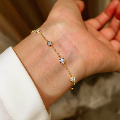 Alternative view of 【莫桑鑽】低調小泡泡單顆10分S925銀鍍金手鏈16+4CM