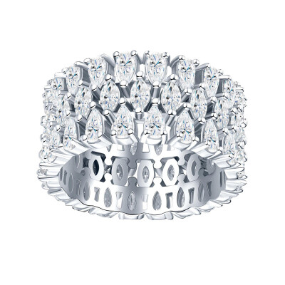 Alternative view of 【莫桑鑽】梨形+馬眼10.4mm超寬三圈鑽S925銀鍍白金戒指57顆*10分