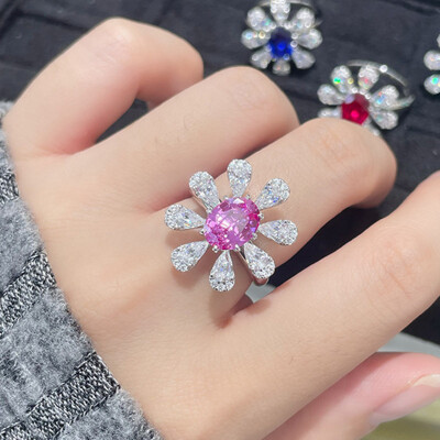 Alternative view of 【S925銀鍍白金】四種顏色2克拉蛋形培育寶石花朵戒指